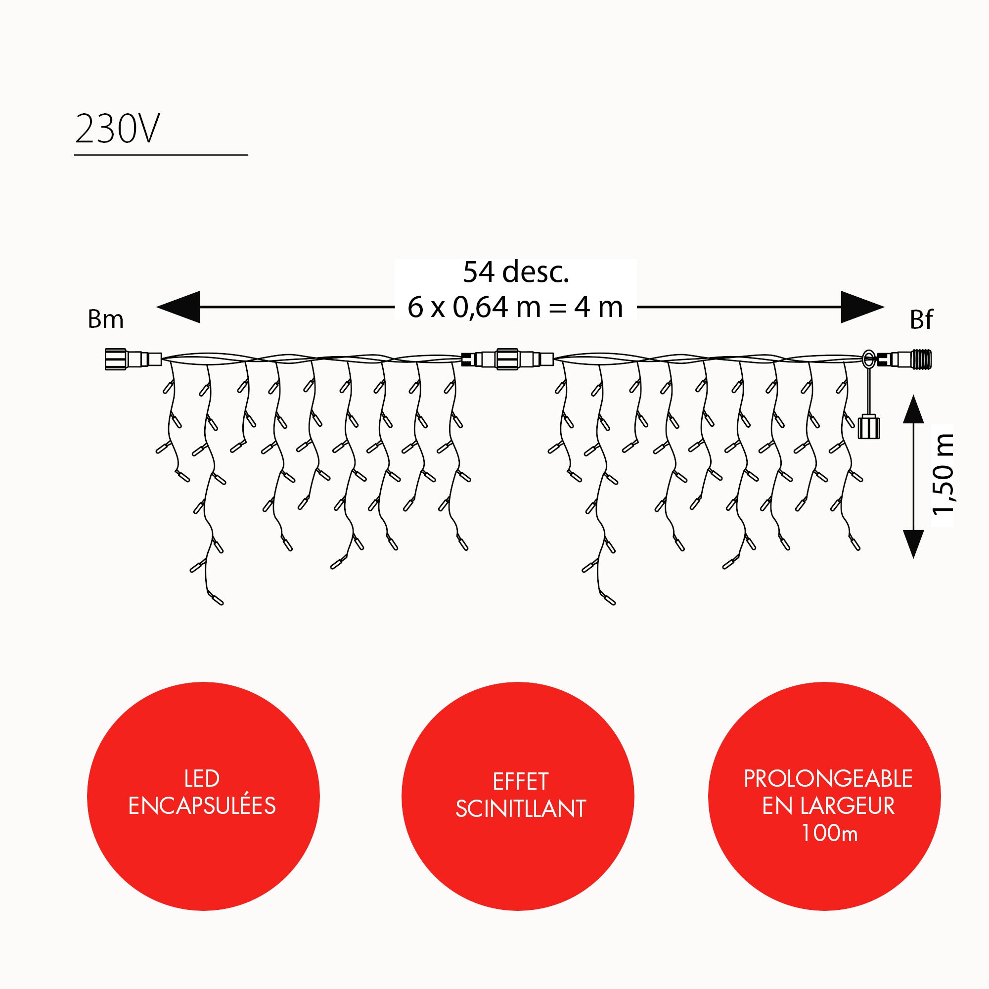 Frise scintillante Optima H1,5 x L4m -230V